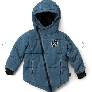 nununu denim hooded down coat